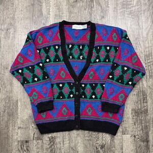 Vintage Robert Scott Ltd Multicolor Pattered Cardigan Sweater Sz L
